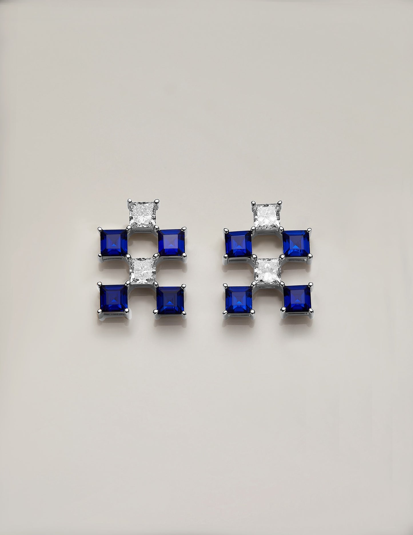 Sapphire Diamond Ear Stud - Square