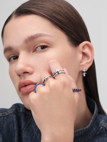 Grid Luxe Sapphire Diamond Ring - Small