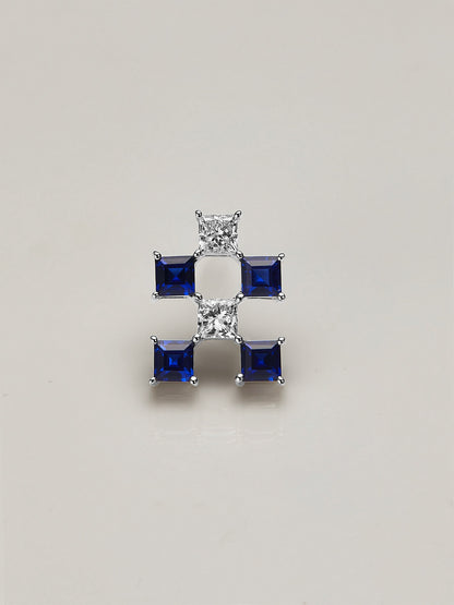 Sapphire Diamond Ear Stud - Square