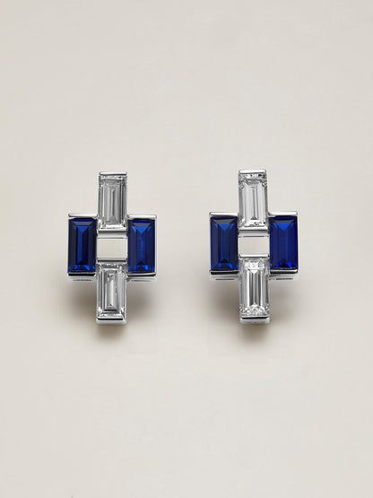 Sapphire Diamond Ear Stud - Rectangle