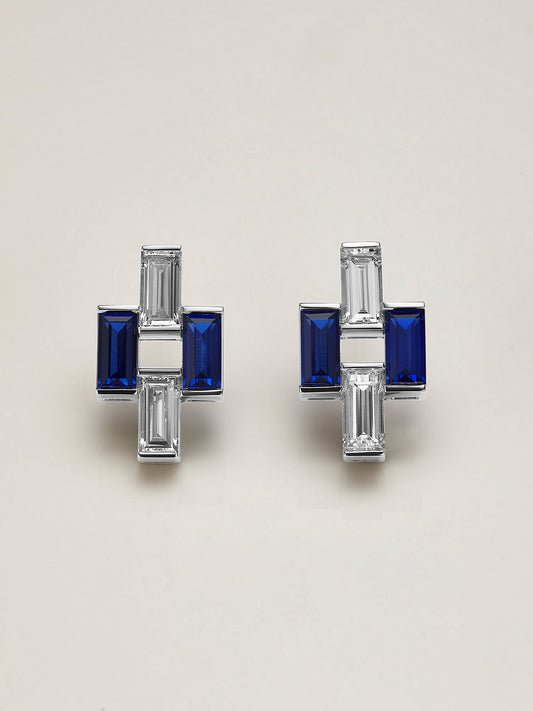 Sapphire Diamond Ear Stud - Rectangle