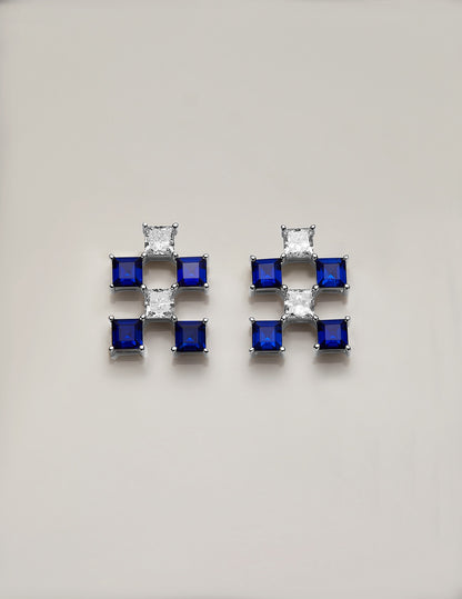 Sapphire Diamond Ear Stud - Square